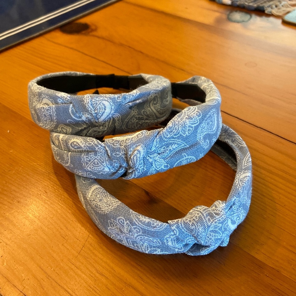 Light Blue Denim Paisley-print Print top-knot headband